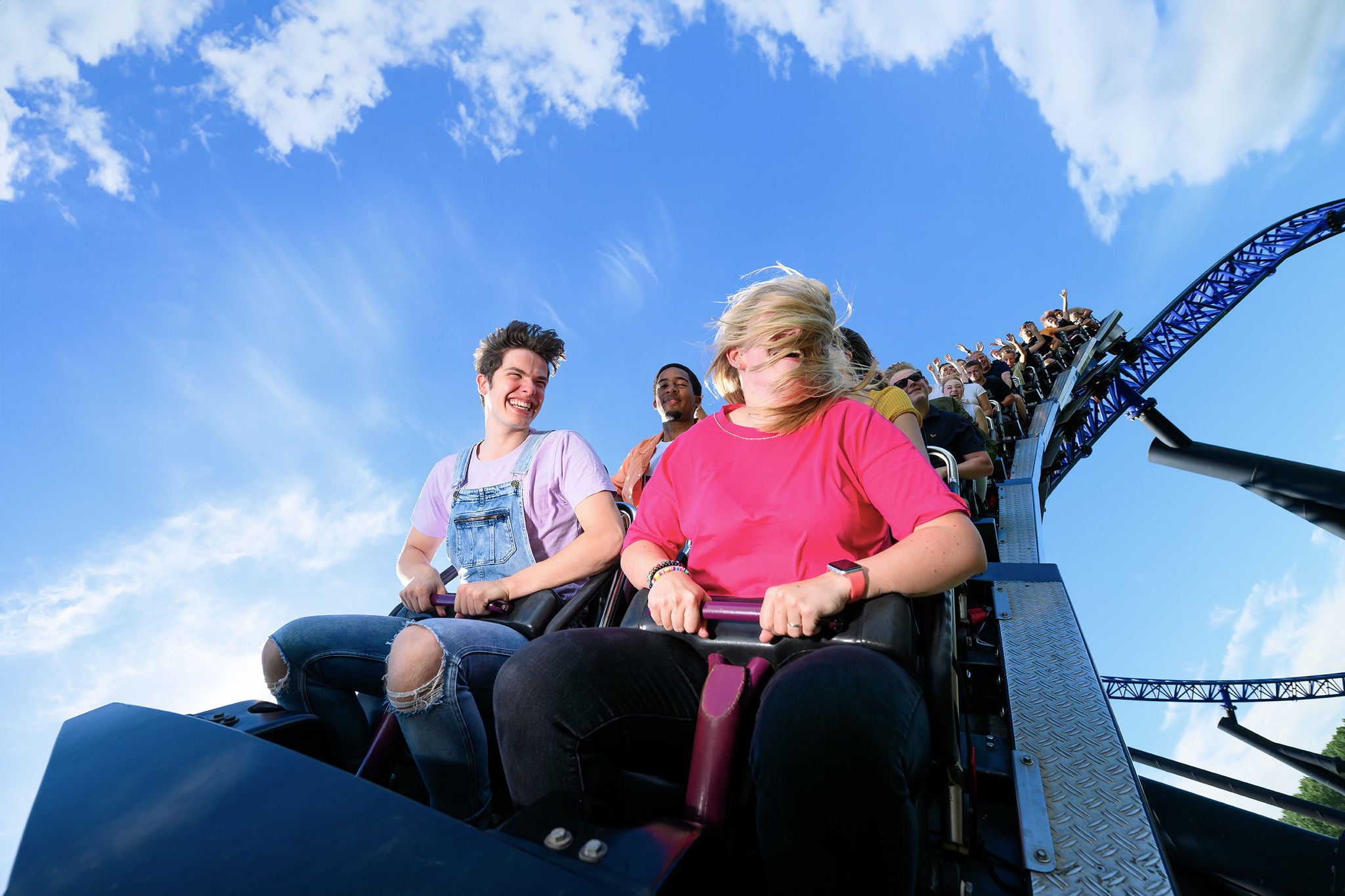 Take a ride together in the megacoaster Goliath in Walibi Holland.