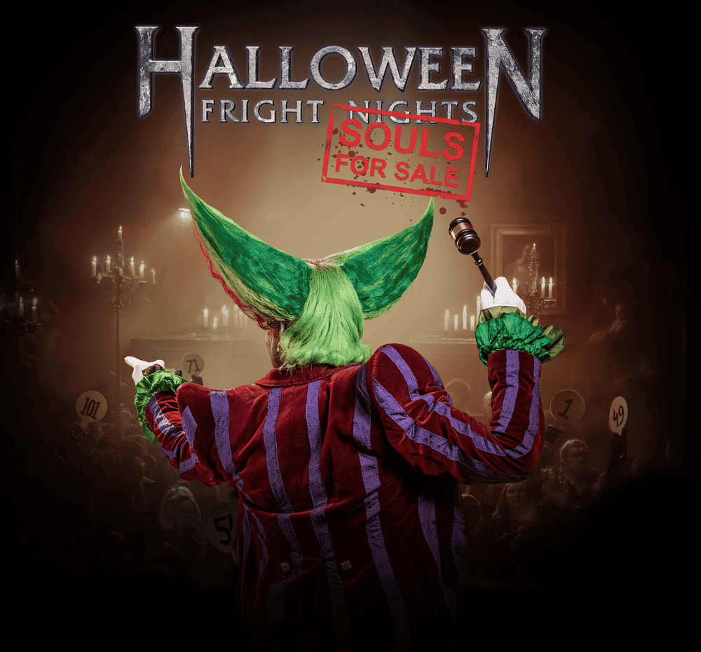 Eddie de clown veilt slachtoffers aan de hoogste bieder. Beleef het beste halloween pretpark evenement tijdens Halloween Fright Nights.