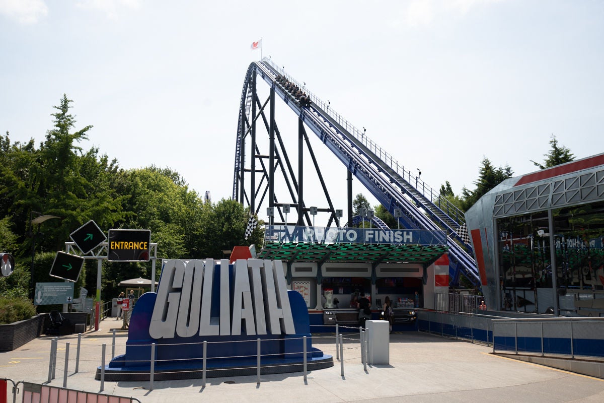 The entrance to the megacoaster Goliath in Walibi Holland.